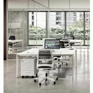 Bureau bench 2 personnes X5 - Officity. - 140, Anthracite, Blanc