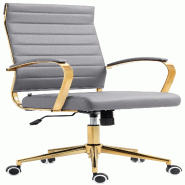 Décoshop26 - Fauteuil de bureau sur roulettes avec dossier à coutures horizontales PVC gris clair et cadre métal doré 10_0006969 - gris métal 300