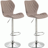 Décoshop26 - Lot de 2 tabourets de bar avec coutures décoratives en forme de losanges en tissu taupe et métal chromé 10_0004113 - métal 3000251936209