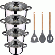 San Ignacio - Batterie de cuisine 16/18/20/24cm en Acier Inoxydable compatible induction avec Set de 3 Ustensiles de Cuisine en Silicone Daimiel - mul