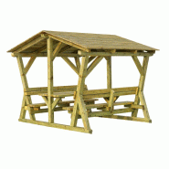 Table pique-nique avec toit Kiosque - Bois de Pin traité - 6/8 personnes