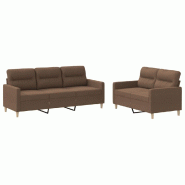 VidaXL Ensemble de canapés 2 pcs avec coussins Marron Tissu Modèle Grandezza Plus - 3201603