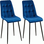 Décoshop26 - Lot de 2 chaises de salle à manger coutures décoratives carrées en velours bleu cadre métal noir 10_0007502 - bleu métal 3000266144262