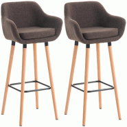 Décoshop26 - Lot de 2 tabourets de bar lounge design scandinave assise en tissu marron pieds en bois repose-pieds en métal 10_0004171 - marron méta