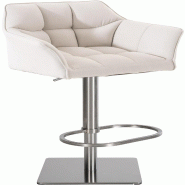 Décoshop26 - Tabouret de bar x1 réglable en tissu blanc assise enveloppante capitonnée avec base carrée en acier inoxydable 10_0006606 - blanc ino