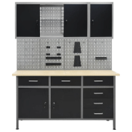 Etabli et 4 panneaux muraux et 2 armoires table de travail poste de travail rangement stockage d\'outils etabli d\'atelier garage 02_0003670