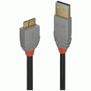LINDY Câble USB USB 3.2 Gen1 (USB 3.0 / USB 3.1 Gen1) Connecteurs : USB-A et USB-Micro-B 3,00 m Noir - 4002888367684