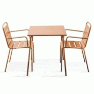 Oviala Business Ensemble table de jardin carrée et 2 fauteuils acier Caramel - marron acier 114652 Oviala Business Ensemble table de jardin carrée et 2 fauteuils acier Caramel - marron acier 114652