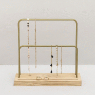 Présentoir bijoux 2 étages en métal doré et bois 24x7x23,5 cm