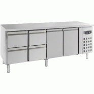 Romux® Table Réfrigérée Positive 2 Portes 4 Tiroirs 223x70 cm avec Refroidissement Froid Ventilé en Acier Inox avec Capacité de 553 L - 8435811804141