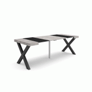 SKRAUT HOME Table console extensible, 220, Pour 10 personnes, Pieds bois massif, Ciment - gris Bois manufacturé 289_21