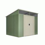 Wasabi – Abri de Jardin Extérieur 4,6 m2 Stark – Puits de lumière en Polycarbonate – Double Porte Coulissante – Toit Incliné – Vert et Be