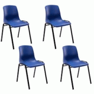 CLP Lot de 4 chaises empilables Nowra avec assise en plastique et Pieds en métal noir mat Bleu - bleu plastique 316229 CLP Lot de 4 chaises empilables Nowra avec assise en plastique et Pieds en métal noir mat Bleu - bleu plastique 316229
