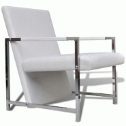 Helloshop26 - Fauteuil chaise siège lounge design club sofa salon avec pieds chromés synthétique blanc 1102047/3 - blanc Bois massif 3000140282721