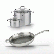 Lot Poêle 32 cm & 2 Faitouts 20/26 cm Elo Relief Evolution - gris inox 3176239954777