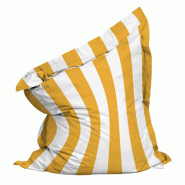 Oviala Business Pouf rayé XXL imperméable coussin géant 180x145 cm jaune et blanc - jaune polyester 114991