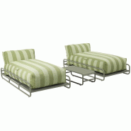 Oviala Business Salon de jardin modulable rayé 2 places avec structure vert cactus, L 188 x l 171 x h 77 cm Oviala - vert polyester 115391