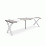 SKRAUT HOME Table console extensible, 260, Pour 12 personnes, Pieds bois massif, Blanc et ciment - blanc Bois manufacturé 381_21