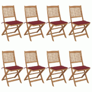 VidaXL Chaises Pliables De Jardin Lot De 8 Avec Coussins Bois D Acacia - rouge 3075030