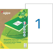 AGIPA 101195 Etiquettes blanches recyclées multi-usage 210 x 297 mm - Boîte de 100 AGIPA 101195 Etiquettes blanches recyclées multi-usage 210 x 297 mm - Boîte de 100