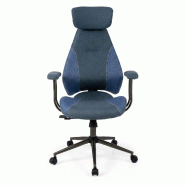Chaise Ergonomique COSTWAY, en Lin, Dossier et Appui-Tête Réglables, avec Bascule, pour Maison et Bureau - bleu métal ON33240ZK
