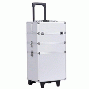 MALLETTE EN ALUMINIUM À ROULETTES COFFRET TROLLEY BOÎTE À MAQUILLAGE, BIJOUX ET COSMÉTIQUE GRIS 2012015