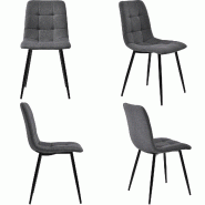 Merax Chaise de salle à manger (4 pièces), gris foncé, lot de 4 chaises rembourrées, chaise design avec dossier, assise en lin, structure en méta