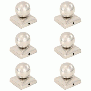 Vidaxl bouchons de poteau 6 pcs globe final acier inoxydable 71x71 mm 145493