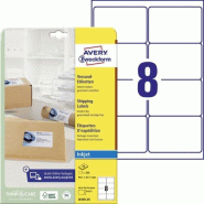 Avery Zweckform 200 étiquettes Jet d'encre blanches, format 99,1 x 67,7 mm (25 feuilles A4 / cdt) - blanc J8165-25