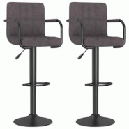 Décoshop26 - Lot de 2 tabourets de bar chaises hautes avec dossier et accoudoirs en tissu taupe et acier DEC029882 - 3000257609039