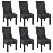 Décoshop26 - Lot de 6 chaises de salle à manger cuisine noir Rotin Kubu et bois de manguier CDS022676 - noir Bois massif 3000029671530