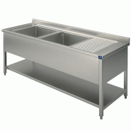 Plonge inox 2 bacs avec égouttoir à droite et étagère basse 1600x70... - PGLA0013
