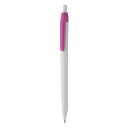 Stylo à bille - plastique avec corps blanc, clip coloré et encre bleue - couleur fuchsia Stylo à bille - plastique avec corps blanc, clip coloré et encre bleue - couleur fuchsia