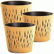 WellHome - Lot de 3 pots 1,7 L Sandy Round Ø15,8 cm chacun, coloris moutarde - jaune plastique PK4441