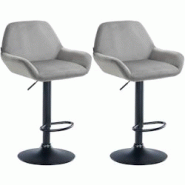 CLP Ensemble de 2 tabourets de bar Braga en velours Gris/Métal noir mat - gris textile 323659 CLP Ensemble de 2 tabourets de bar Braga en velours Gris/Métal noir mat - gris textile 323659