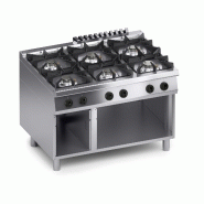 Cuisinière gaz 6 feux, structure inox, brûleurs fonte, thermocouple sécurité, plan embouti, 120×90×85 cm, Made in Italy - 4730