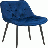Décoshop26 - Chaise de salle à manger x1 assise et dossier capitonné en velours bleu et métal noir 10_0007234 - bleu métal 3000266008212