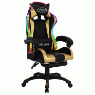 Helloshop26 - Chaise fauteuil siège pivotante de bureau informatique étude de jeux vidéo avec LED RVB Doré et similicuir or 02_0024204 - polyester