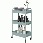 Helloshop26 - Desserte chariot cuisine salle de bain 45 x 30,6 x 79 cm 3 plateaux ajourés à roulettes moderne en acier bleu clair 21_0005850 - bleu