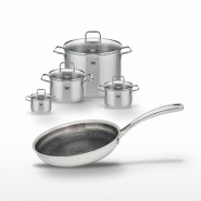 Lot de 4 Faitouts Elo Citrin et Poêle 28 cm Elo Relief Evolution - gris inox 3176239958089