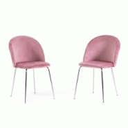 RATTATAN Lot de 2 chaises en velours avec pieds en métal, design élégant pour cuisine, salle à manger, bar ou restaurant – Sara – Rose/Argent RATTATAN Lot de 2 chaises en velours avec pieds en métal, design élégant pour cuisine, salle à manger, bar ou restaurant – Sara – Rose/Argent