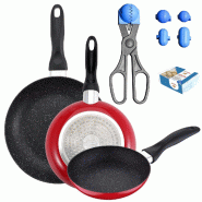 San Ignacio - Jeu de 3 Poêles en Aluminium Pressé Ø16/20/24 cm avec Ustensiles pour Croquettes Bleu - PK4804