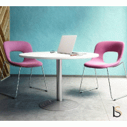 Table de réunion ronde Azur - Mobel Linea - Blanc 9010, Poirier_0