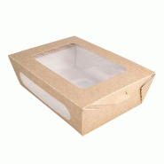 Boîte salade carton Kraft +couv fenêtre 1200cc 20,4x12,5x5cm - par 200