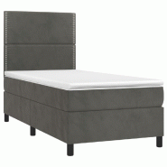 Décoshop26 - Cadre de lit LED avec sommier tête de lit matelas surmatelas 100x200 cm tissu velours gris foncé TDL0207752 - gris 3001228488004