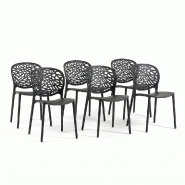 RATTATAN Lot de 6 chaises d'extérieur empilables en polypropylène dossier ajouré design naturel pour jardin terrasse bar restaurant Linda - noir -
