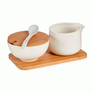 San Ignacio VESSIA - Ensemble sucrier 180 ml avec pot à lait en céramique et bambou - blanc céramique SANR511