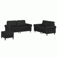 VidaXL Ensemble de canapés 3 pcs avec coussins Noir Similicuir Modèle Wervalis - 3202155