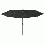 VidaXL Parasol de jardin avec lumières LED et mât en métal 400 cm noir Modèle Helios Confort Plus - 312536
