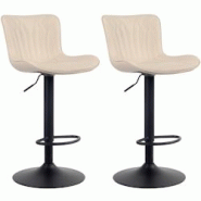 CLP Lot de 2 Tabourets de bar Linus Pied en Métal réglable pivotant Crème/Similicuir - beige polyester 322360